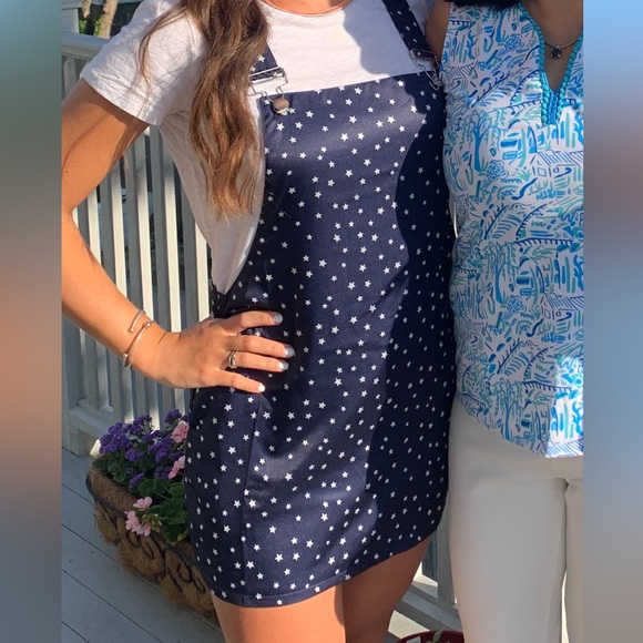 Superdown Athena Overall Dress in Blue Star Print - Picture 3 of 3